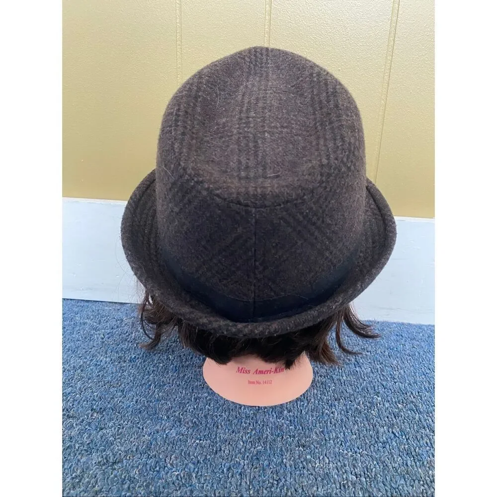 Blue Crown L/XL Men wool polyester blend fedora hat men brown black plaid